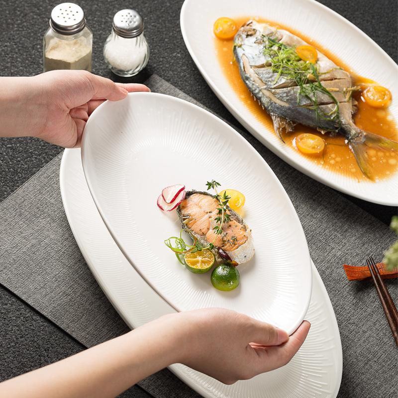 Creative Underglaze Colorful Fish Plate B & B Tableware New Steamed Fish Plate Oval Dumpling Plate Oven Premium Vegetable Plate