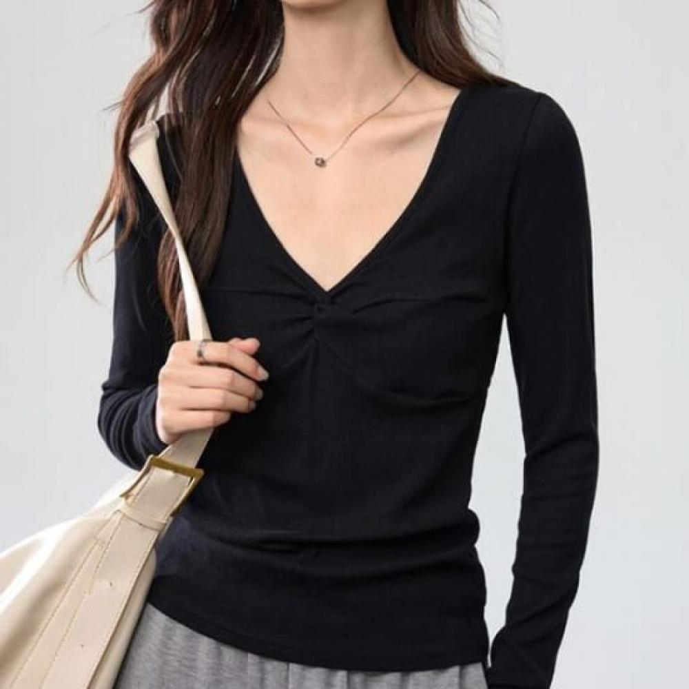 NaVaVa Women Slim FiT TwisT V Neck Long sleeVe T shirT nT3209