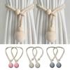 2Pcs Set 40cm Bohemia Curtain Tiebacks No-drill Handmade Cotton Linen Curtain Tiebacks Adjustable with Natural Wooden Bead