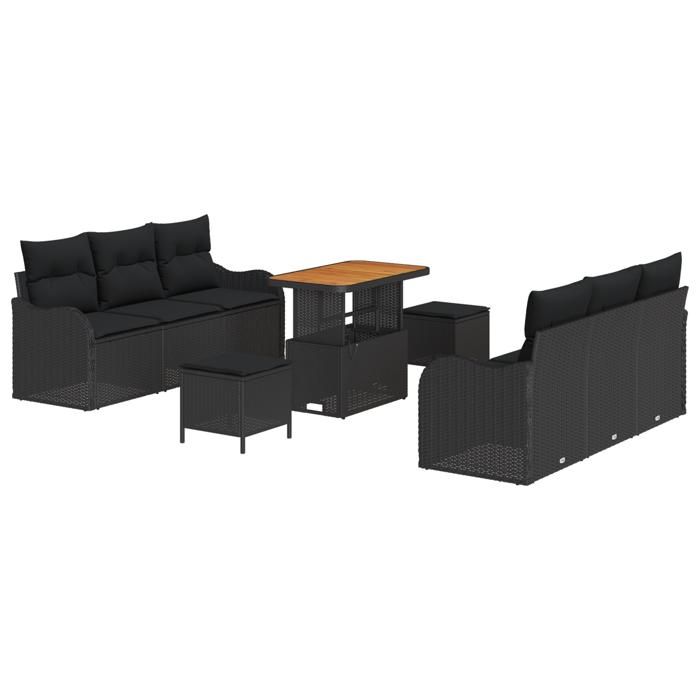 Ensemble de Canapé de Jardin Modulaire de 9 Pièces avec Coussins en Rattan Poly Noir, Canapé de Jardin 2 Places 3362219