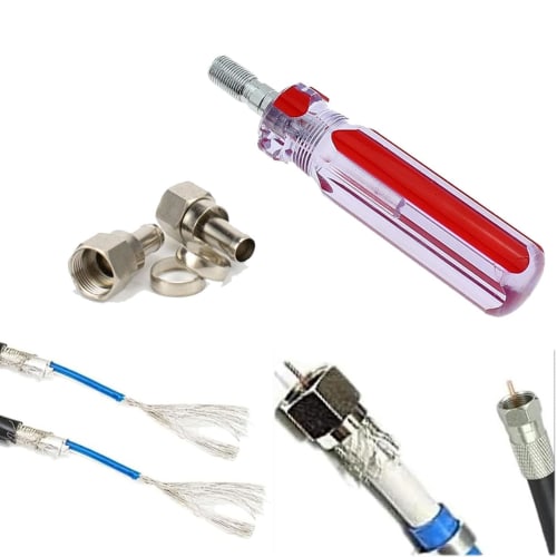 F-Type Connector Screwdriver Set, Compatible with 3C, 4C, and 5C Connectors, Household Tool, Convenient, 6-Piece Set + Screwdriver