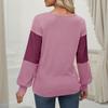 Women's Loose V-Neck Long Sleeve Colorblock T-Shirt Button Long Sleeve