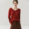 2025 Autumn/Winter Women's Leaf Pattern V-Neck Cashmere Knit Sweater Jumper