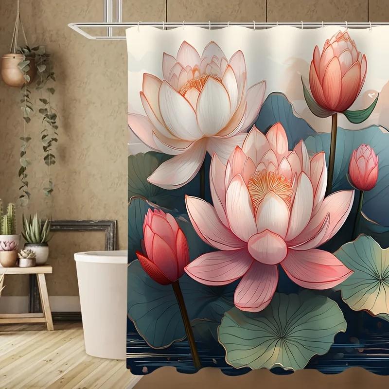 4pcs, The for Lotus landscape is elegant and refined pattern, Apartment bathroom, Shower Room shower curtain set with