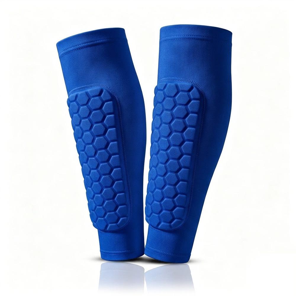 Men's Honeycomb Calf Guard Socks with Anti-Collision Shin Protection for Football and Basketball.
