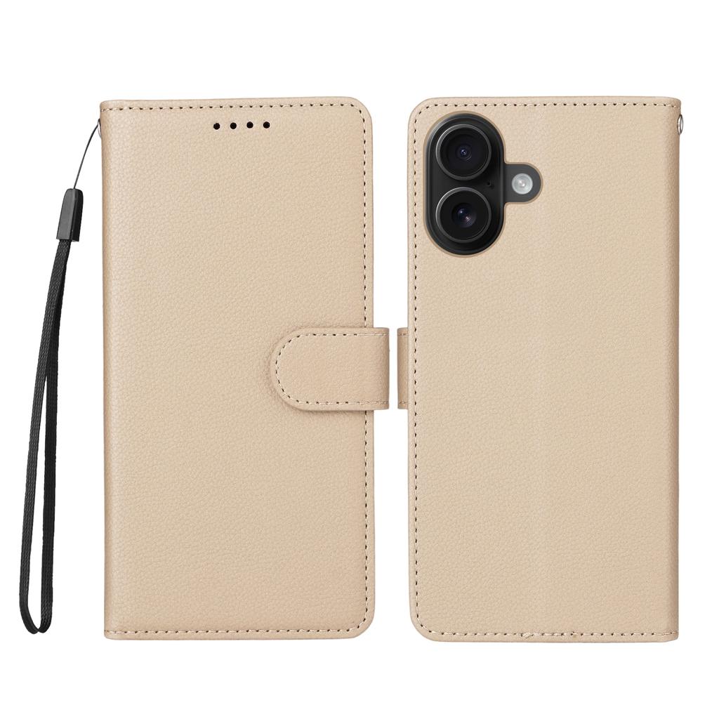 For iPhone 16 Plus Case RFID Blocking 3 Card Slots PU Leather Phone Cover with Wrist Strap