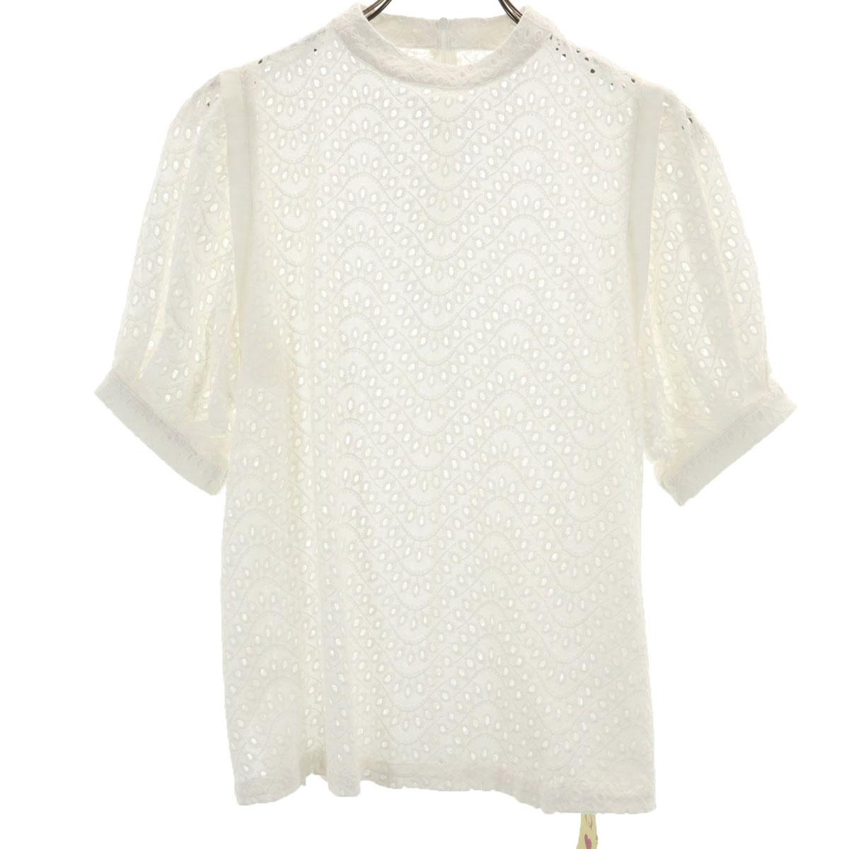 

unused Q Short sleeve shirt 2 White system Back fastener Women Used