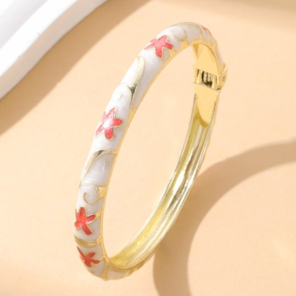 Colourful Floral Cloisonne Bracelet Gold Color Cloisonne Bangle Retro Enamel Bracelet Women