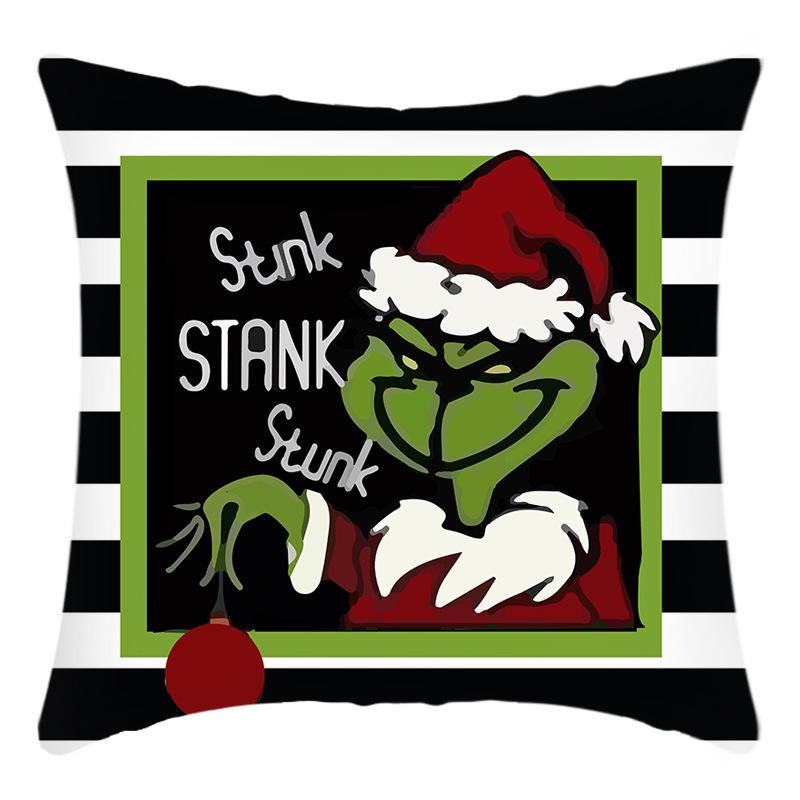 Grinch Linen Throw Pillowcase Holiday Sofa Office Cushion Pillowcase Green Furry Christmas Pillowcase