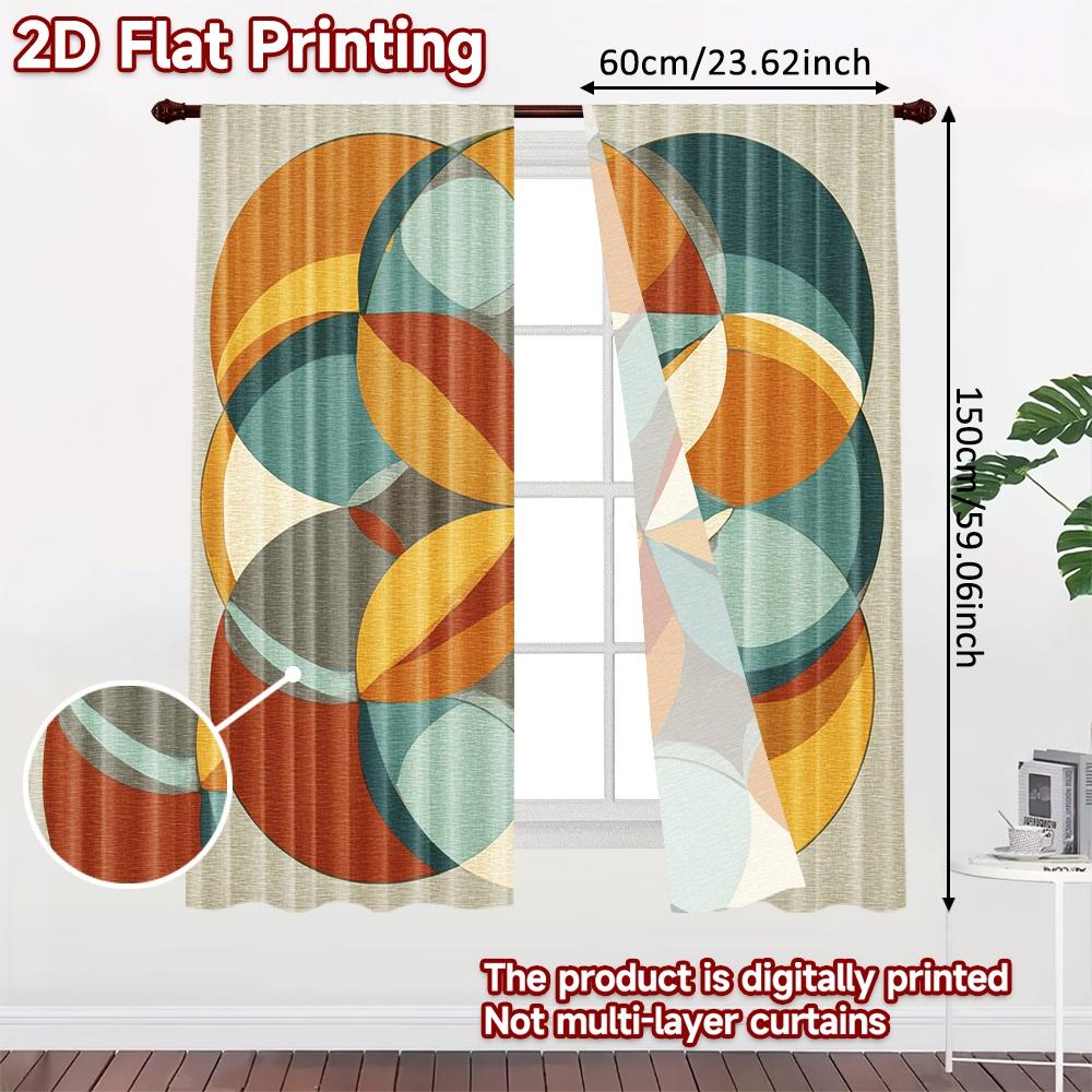 Set Of 2 Flat Printing Curtains Without Rod Geometric Floral Design Valentine Is Day Festival Creative Prints Curtain Made Polyester