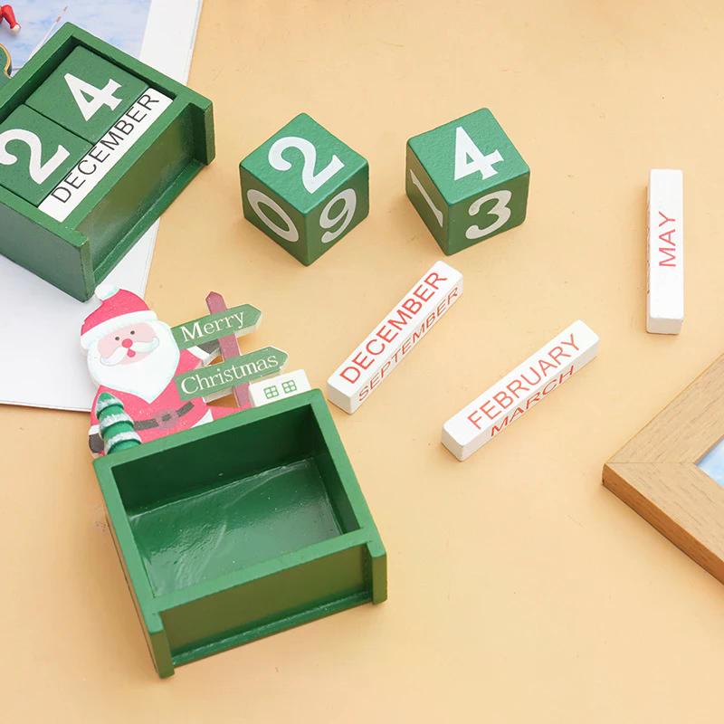 Calendrier de l'Avent Compte à Rebours Bloc en Bois Réutilisable et Durable Bloc Calendrier de Noël Décoration de Bureau Pour Étagères Maison