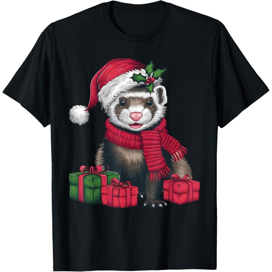 Xmas Holiday Santa Ferret Christmas T-Shirt S