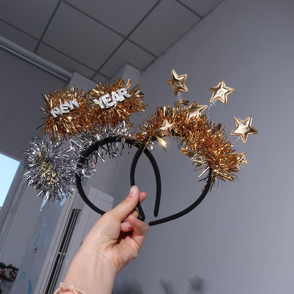 Star Sequin Happy New Year Headband Glitter Party Photo Props 2025 New Year Hairband  Party Gift