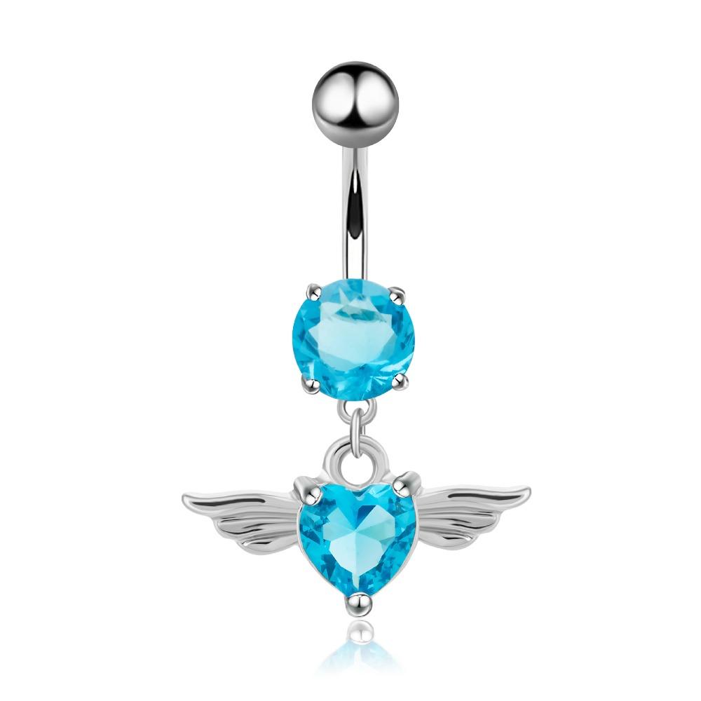 Stainless Steel Angel Belly Button Ring Rhinestone Body Piercing Jewelry Zircon Navel Ring  Women