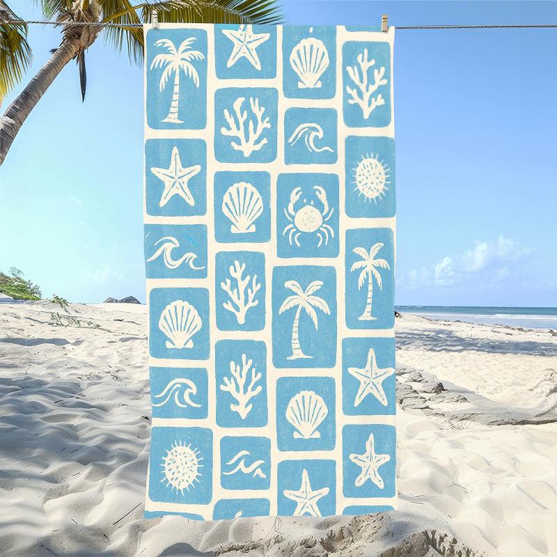 Bohemian Tribal Sea Turtle Beach Towel, Blue Watercolor Background Quick-Dry Towel