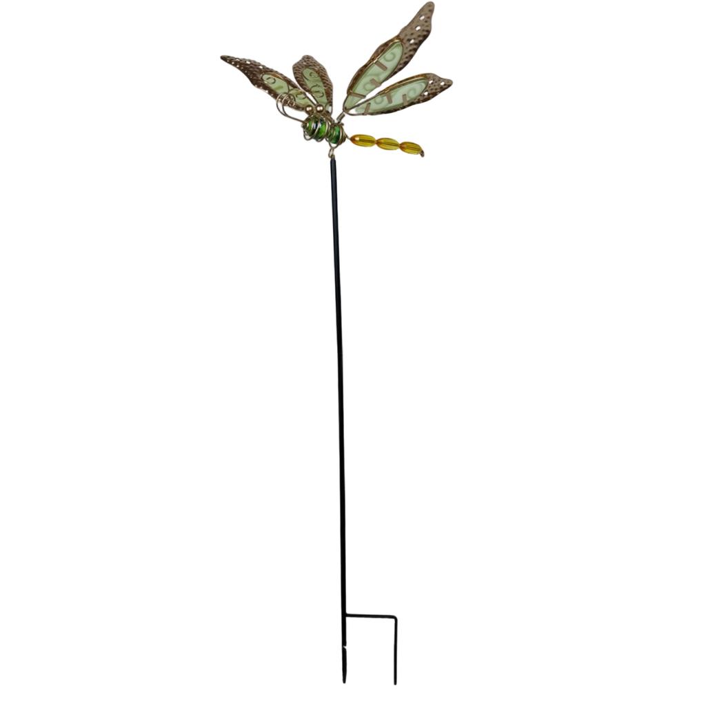 Metal Garden Stake Butterfly and Dragonfly Decorative Plant Pot Ornament Outdoor Yard Lawn Art Sculpture with Ground Insert