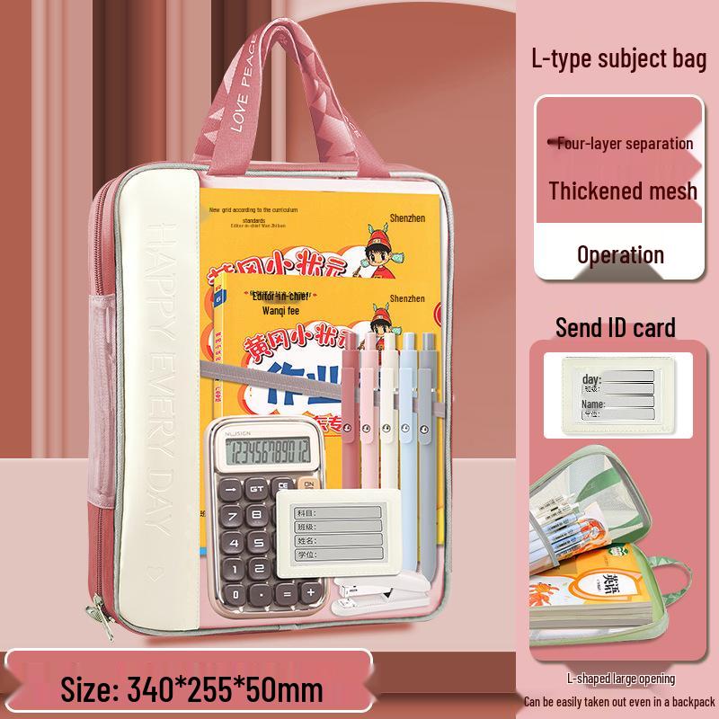 L-Shaped Transparent Mesh File Bag with Zipper: Large Opening Student Tote for Exams