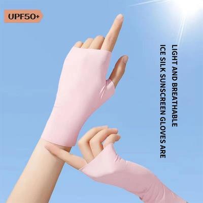 Luvas de Proteção Solar Sem Dedos Femininas Finas Frescas Seda de Gelo Sedosas Bloqueador Solar Luvas de Condução Para Mulheres Homens Condução Verão Proteção UV