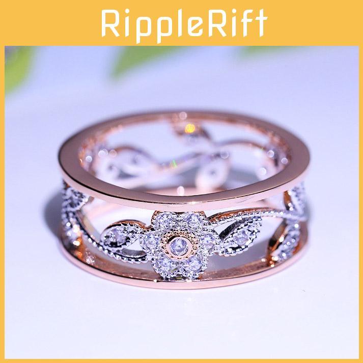 Elegant Women Classics Fashion Flower Plating Zircon Wedding Ring For Timeless Beauty
