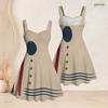 Women Plus Size Off Shoulder Strappy Sleeveless Vintage American Flag Printed Fitted Waist Flared Dress