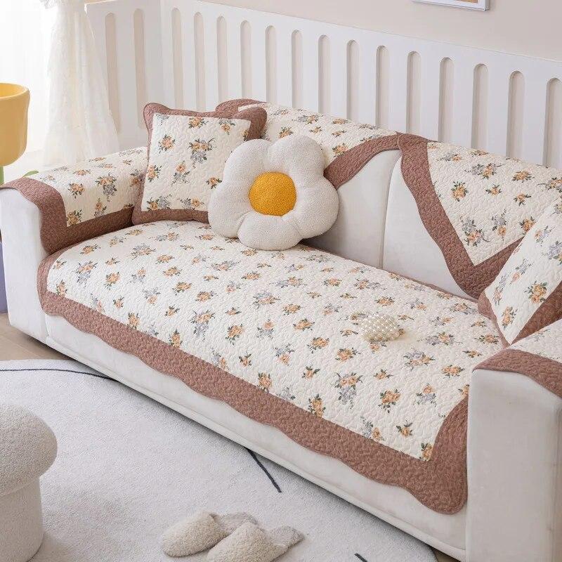 Pastoral Printed Fabric Art Sofa Cover Cotton Non-slip Decor Couch Mat Small Fresh Style Universal for All Seasons Sofa Cover
