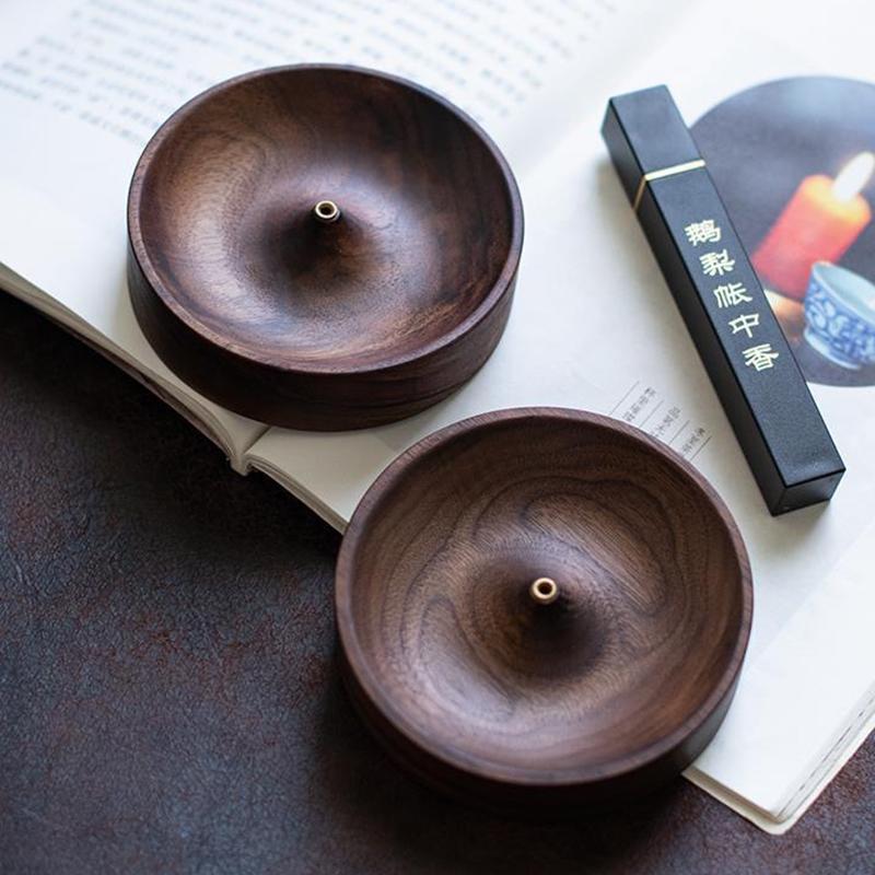 2025 New North American Black Walnut Solid Wood Incense Stick Handmade Tea Ceremony Round Incense Burner Agarwood Tray Holder