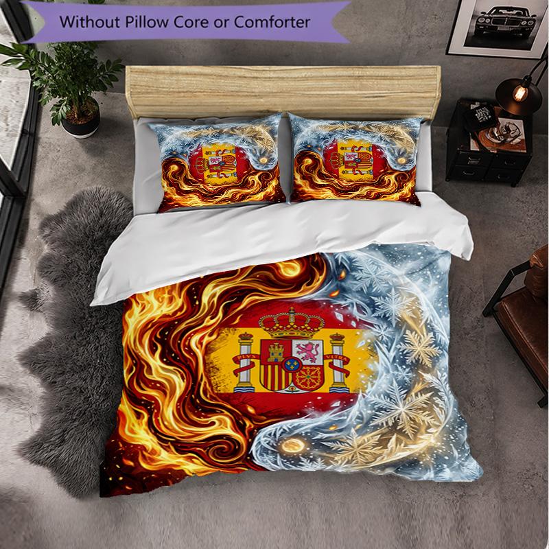 Spain Football Pattern 3 Pieces Bedding Set Soft Microfiber Duvet Cover with Pillow Cases for Bedroom