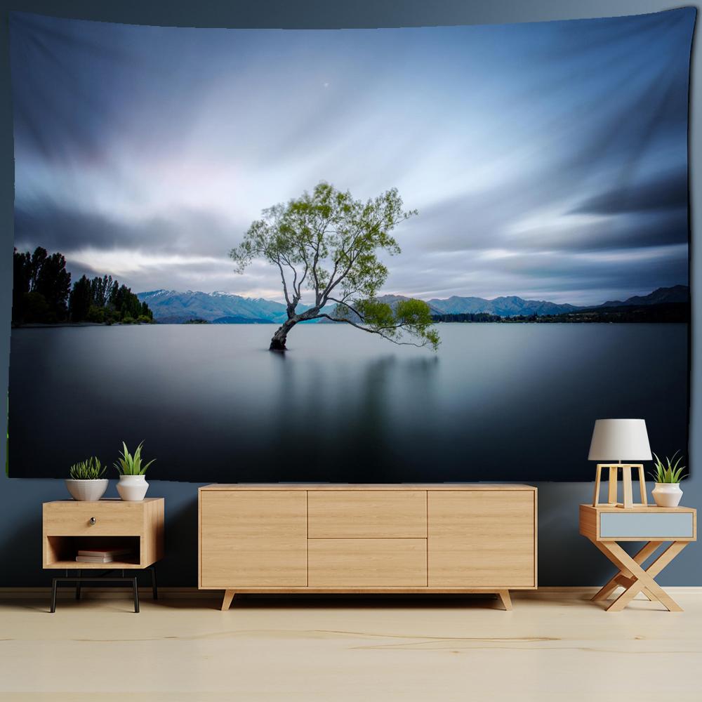 

Одинокий Пейзаж Дерево Гобелен Настенный Гобелен Древнее Тихое Озеро Колдовство Настольный Коврик Комната Домашний Декор 95x70CM