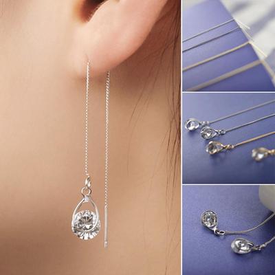 Orecchini pendenti con filo a catena lunga con zirconi a goccia da donna