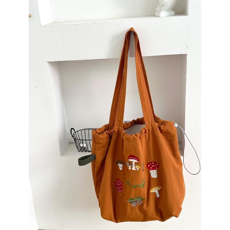 New letter printing bag women's large-capacity nylon shoulder bag casual versatile portable drawstring tote bag