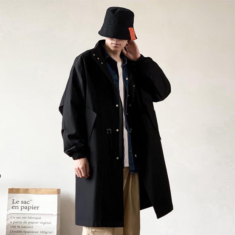 JEEP SPIRIT Men's Japanese Style Drawstring Mid-Length Trench Coat