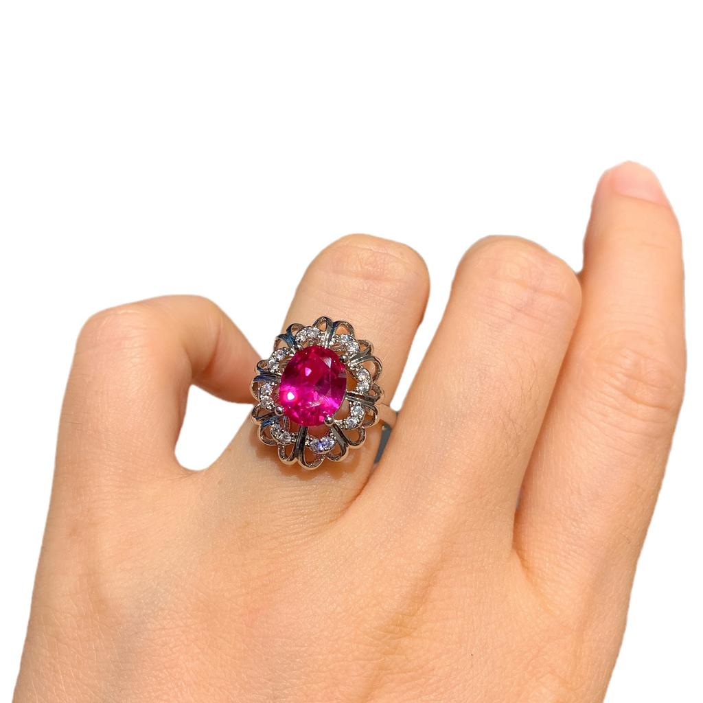 Bijoux Trois pièces Bague Rubis Sang de Pigeon Boucles d'oreilles Aiguille Argent Rubis Corindon Collier Simulation Rubis