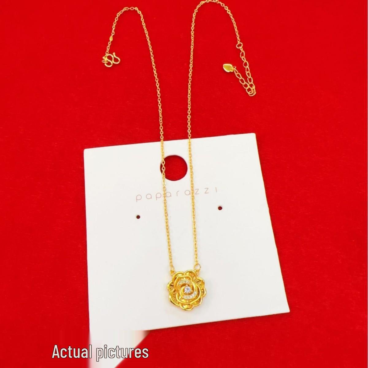 

Versatile Rhinestone Rose Flower Necklace for Women, Imitation Vietnamese Gold Clavicle Chain