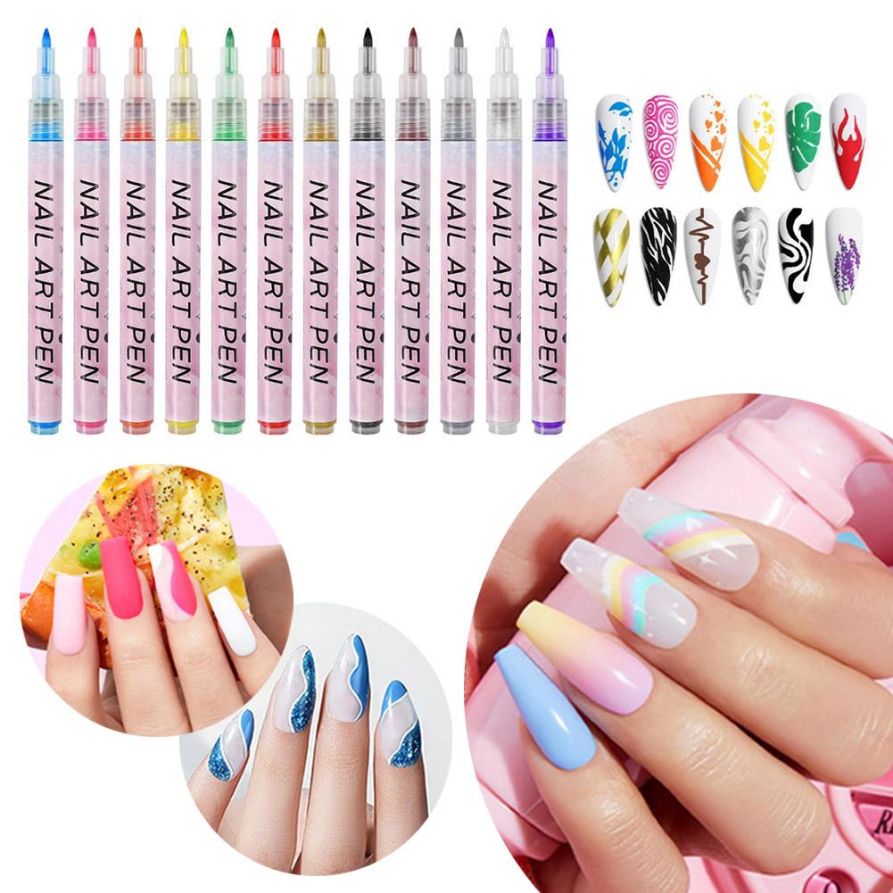 12 Color Nail Art Drawing Pen Graffiti Nail Acrylic Pen Waterproof Painting Liner DIY 3D Abstract Line Nail Art Beauty Tool