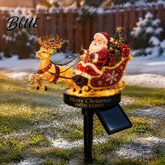 Warm White Festive Garden Lamps Santa And Reindeer Sleigh Solar Stake Light LED Christmas Pathway Energy Saving Courtyard Decor Lamp Powered Outdoor