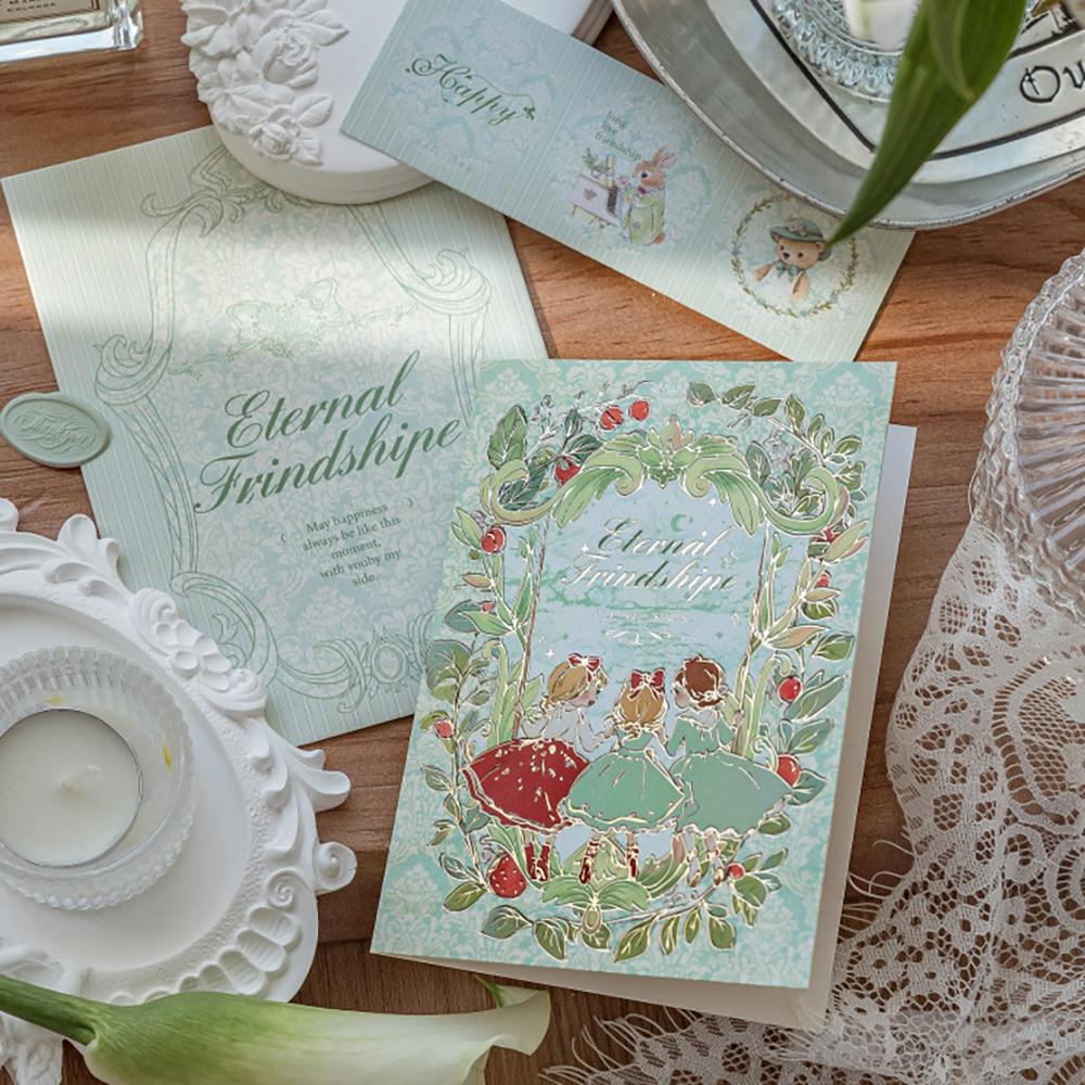 Cute Hot Stamping Greeting Card&envelope Set, Tea Party Series, Birthday Es, Message, Gift, Greeting Card, Letterhead