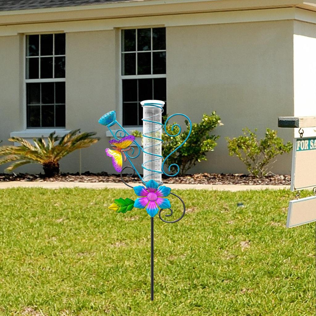 Butterfly Rain Gauge With Stand - 37.4 Inch Outdoor Precipitation Meter For Garden Monitoring
