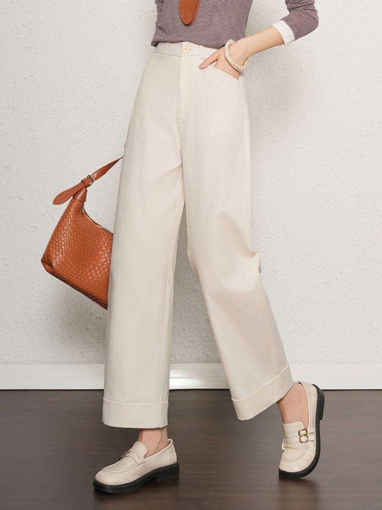 2025 Women's Small Size Cotton Linen Wide Leg Pants - Versatile, Slimming, Casual for Spring & Autumn