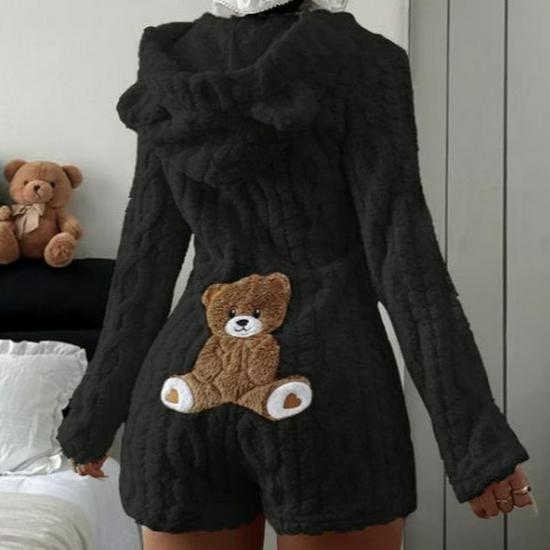 Tuta Peluche con Cappuccio a Manica Lunga da Donna 2026 - Colore Unito Casual per Autunno e Inverno