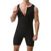 Combinaison Sauna Homme Gainant Body de Course Sweat à Fermeture Éclair Entraînement avec Short Maillot de Corps Fitness Musculation Combinaison d'Exercice Débardeur Combinaison