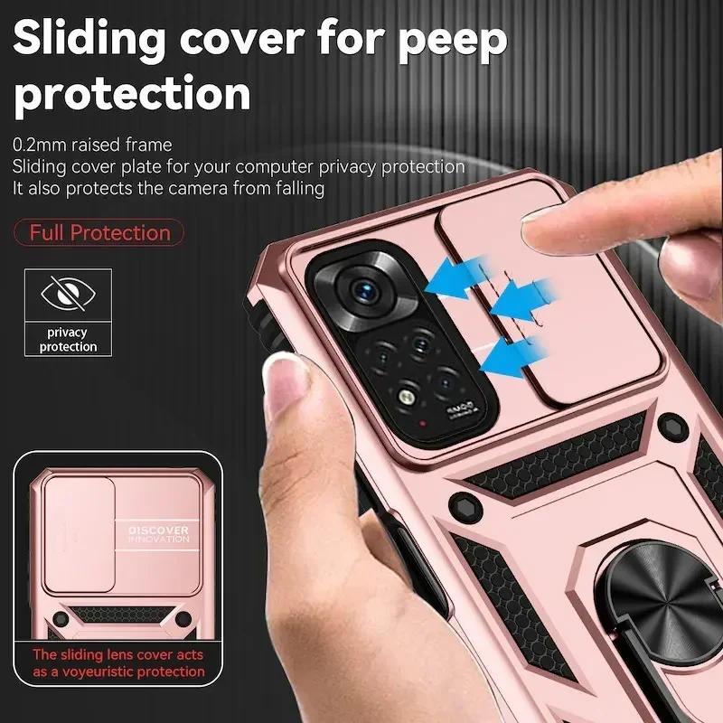 Armor Ring Bracket Push Phone Cases for Redmi 12 11 10 9 8 Pro Ma 9S Prime Poco X3 NFC X4 M4 12C 4G 5G 11 11T Cover