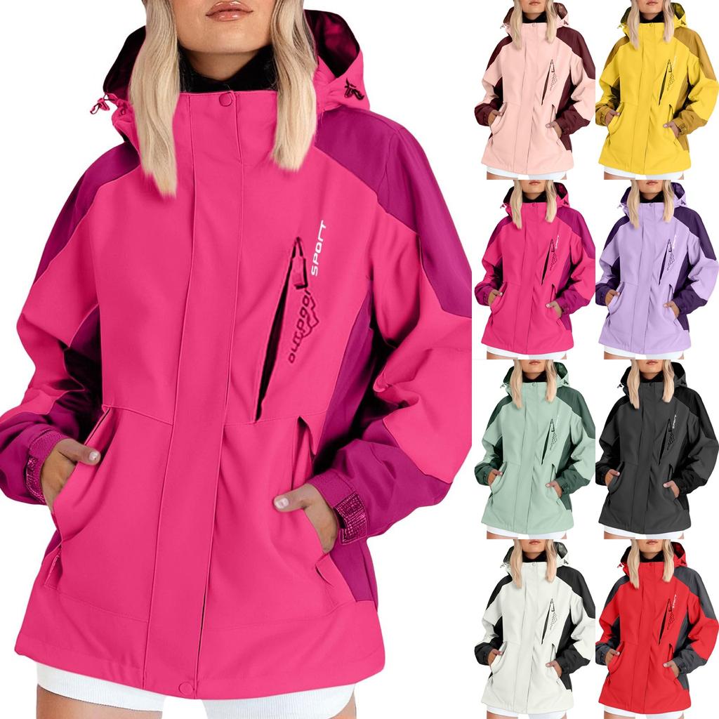 Traje de Exterior con Capucha de Manga Larga para Mujer de Color Sólido Chaqueta Fina Cortavientos e Impermeable Ehplore