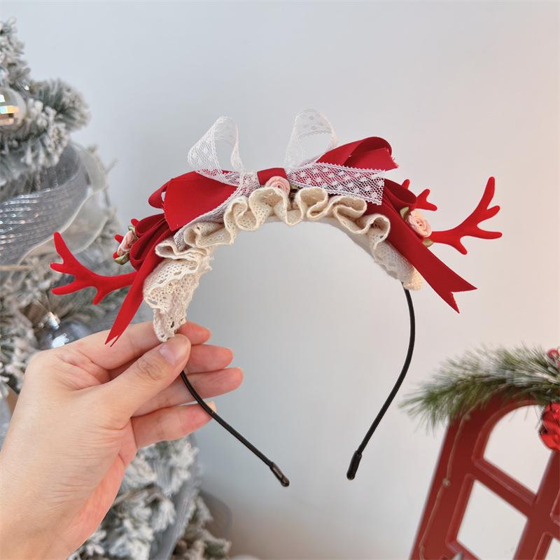 Barrettes à cheveux bois de renne Lolita de Noël: Serre-tête de fée super mignon pour adultes et enfants, style Mori Girl