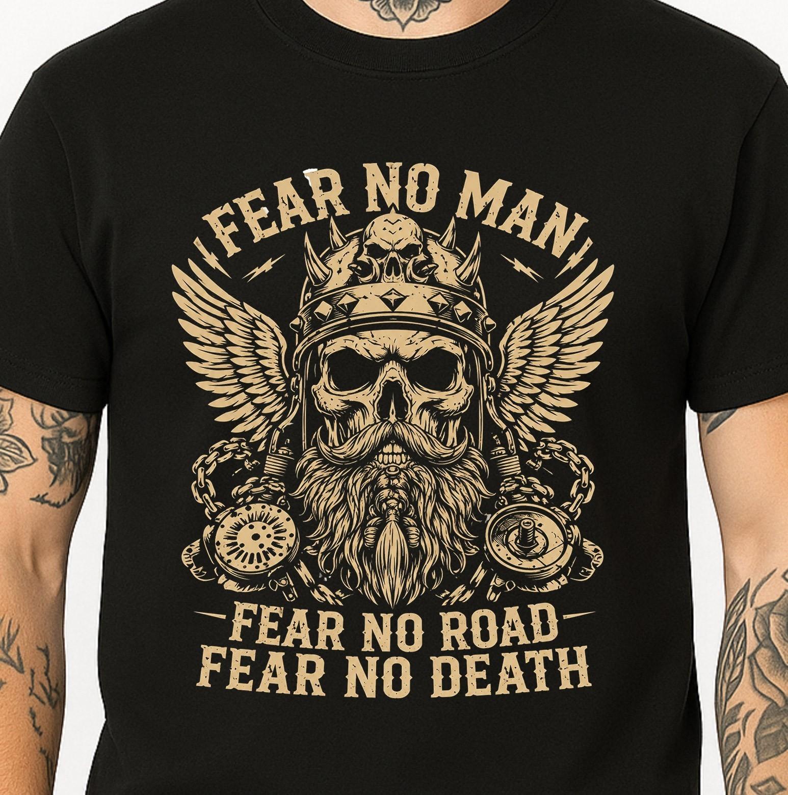 Skull King Wings T-Shirt Fear No Man Biker Beard Crown Gothic Graphic Tee. XL