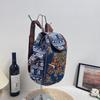 Damen Ethnisch Elefantenmuster Rucksack Leinwand Kordelzug Schultasche Vintage Reise Tagesrucksack Umhängetasche