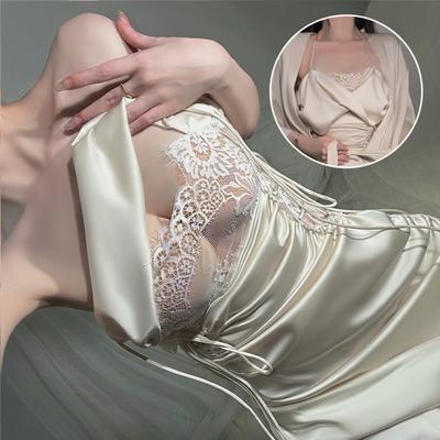 Large Size Pajamas Mesh Perspective Temptation Pure Lace Suspender Pajamas Erotic Underwear Set