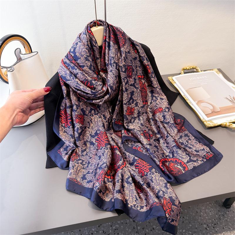 

Ретро Кашемировая Имитация Шелковая Парча Модный Солнцезащитный Шейный Платок Длинный Шарф Шелковый Принт Шаль Универсальная Бандана Шарф 180*80cm