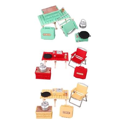 Doll House Furniture Set With Miniature Foldable Chair And Table Figure For Camping Scene Display Setting Decoration
