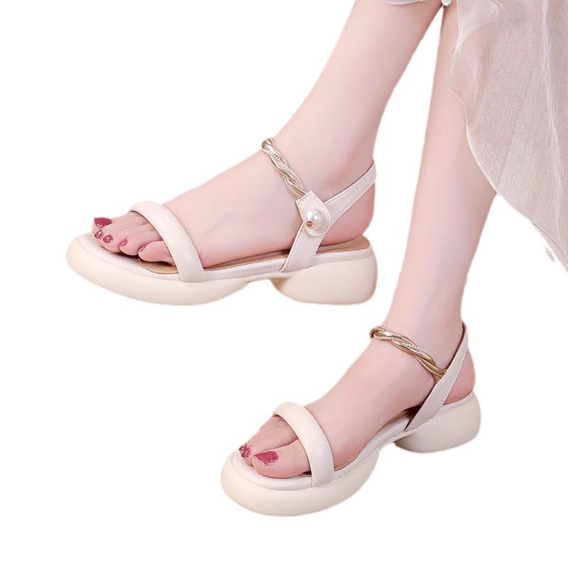 2025 new Chinese style national style summer new versatile simple casual thick sole with skirt open-toed sandals women
