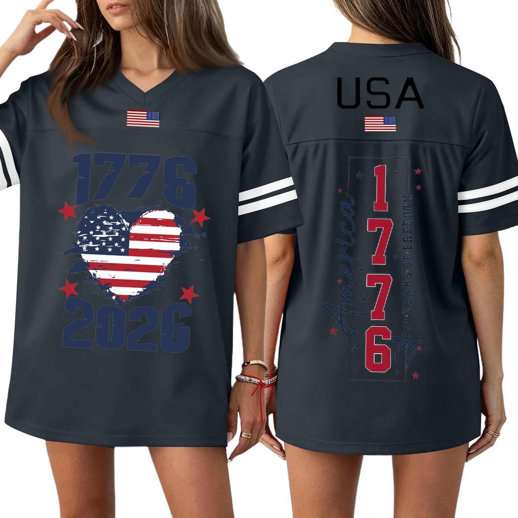 Damen Casual Mode V-Ausschnitt Sport Unabhängigkeitstag Druck Kurzarm Sport T-Shirt Top